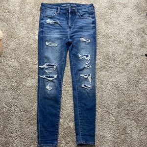 American Eagle Outfitters High Rise Distressed Jeans - Blue